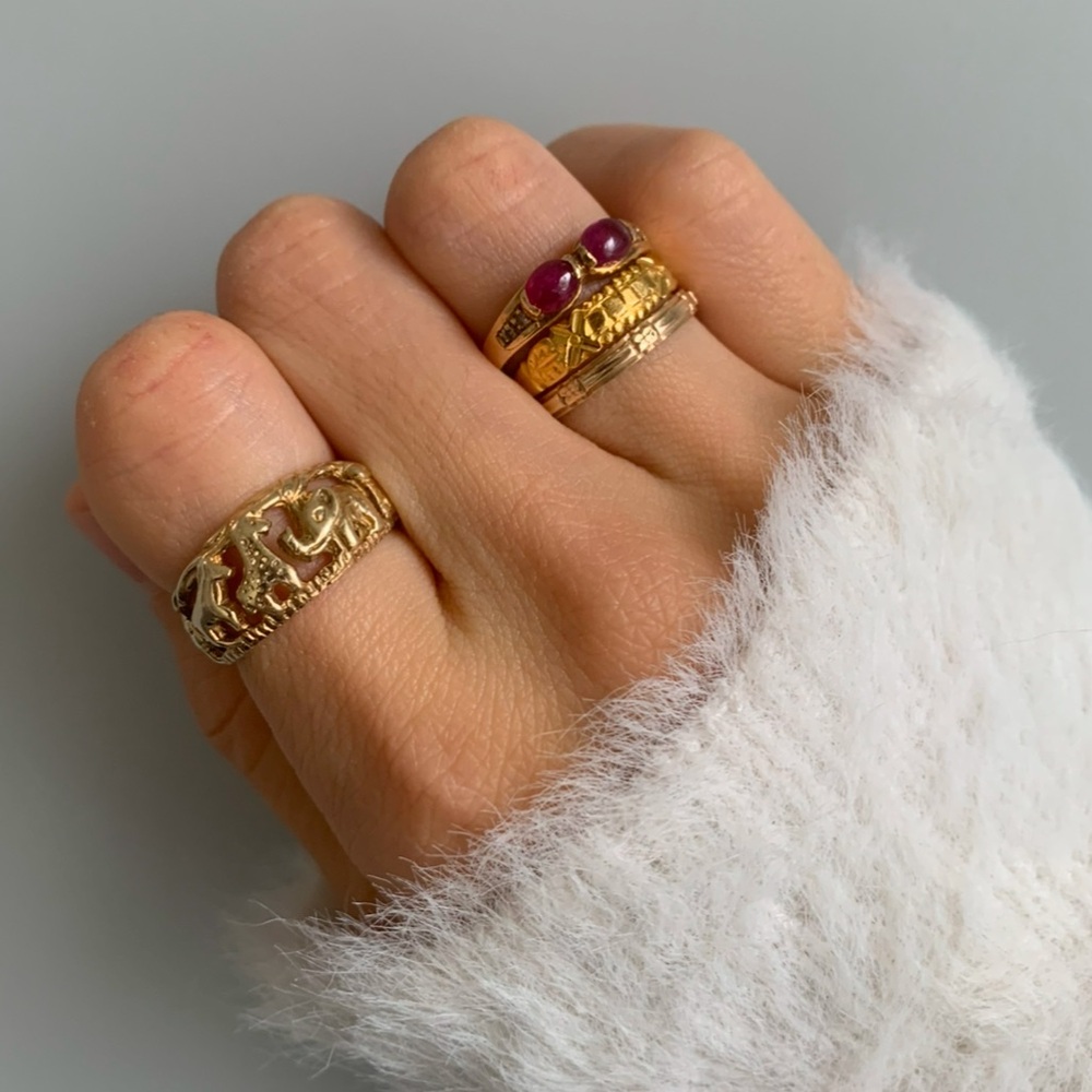 10k Gold Zoo Safari Animal Motif Domed Band Ring - size 6.75-7 - Picture 14 of 15